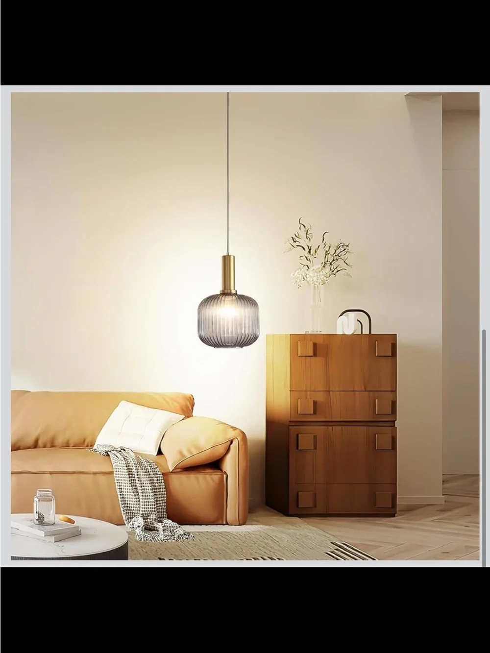 Battery Operated Pendant Light, Dimmable Glass Chandelier, Remote - New in Box